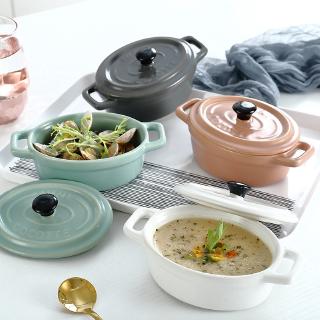 FL Small Ceramic Bowl with Lid Binaural Soup Bowl Multi-Functional Bowl Can Be Used in Microwave Ovens Durable and Easy to Clean