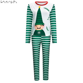 ♬♪♬ Family Matching Clothes for Christmas Pajamas Set Print Strip Long Sleeve Xmas Sleepwear