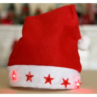 LNB Christmas Xmas Santa Claus Hat Christmas Cap With Blinking Star Light (Red)