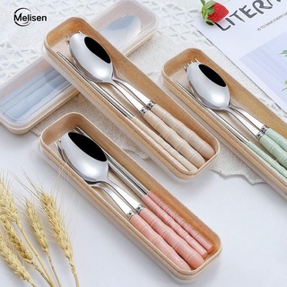 Stainless Steel 3In1 Fork Spoon Chopsticks Portable Cutlery Set With Case