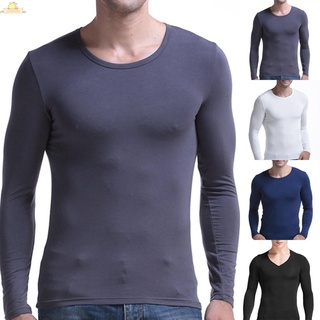Men Autumn Winter Long-Sleeved Round / V-Neck Thermal Underwear Bottoming Shirt