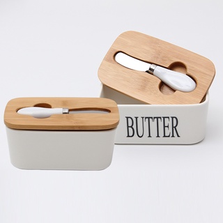 COD Nordic Triangle Butter Box With Knife Lid Ceramic Container Cheese Food Container Tra (4)