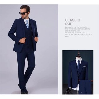 ready stock Business Suit (coat+pant+vest) Wedding Suit