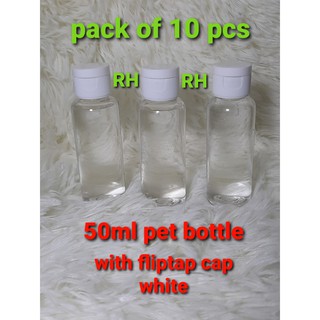 pack of 10pcs 50ml pet plastic bottle with white flip top cap