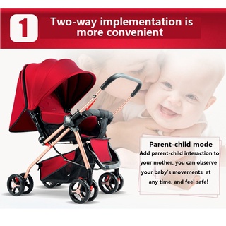 [COD] Baby Stroller Comfortable Seating Reversible Two Way Baby Push Car Red and Khaki