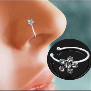 Unisex Plum Flower Rhinestone Nose Stud Hoop Sparkly Nose Ring Body Piercing Fake Crystal Fashion on Non Piercing Nose Ring 2021