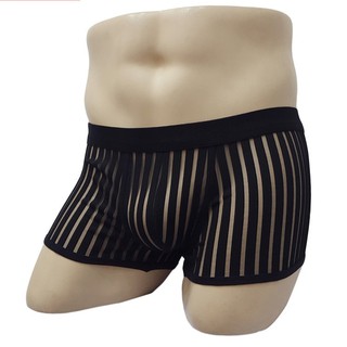 Men Underwear Sexy Lingerie Mesh Stripes Transparent Briefs