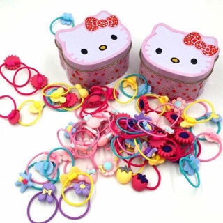 Assorted 30pcs ponytail in hello kitty can (1)