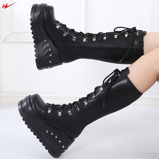 Spot goodsBrand Punk Goth Platform Motorcyle boots Wedges Women's Boots Lace Up Trendy INS Hot Sale (6)