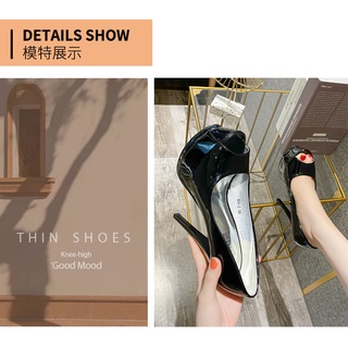 Super High Heel Peep Toe Sandals European Station Nightclub New2021Patent LeatherolBlack Spring/Summ