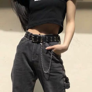 Belt Female Student Korean Style All-Matching Double-Breasted Belt With Chain Ins Fashion Belt Female Punk Style Jeans Strap