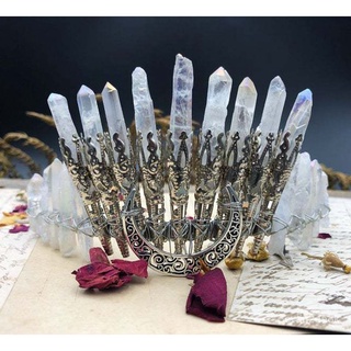 Handmade moon natural crystal Raw Quartz crown wedding bride bridesmaid party jewelry headband ladie