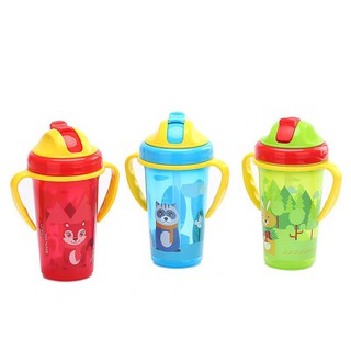 300ml Baby Bottle Learn Feeding Drinking Water Bottle Straw Handle Sippy Cup