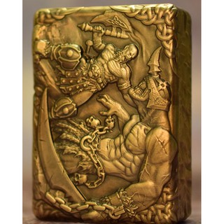 XY Hand carved embossed 180g brass Warrior fighting beast stone pit Kerosene lighte0