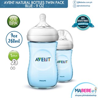 Philips Avent Natural 9Oz Twin Pack Feeding Bottles - Blue ( Spiral Nipples )