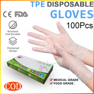 【COD】100pcs Disposable Gloves Powder-Free Clear Vinyl Gloves Glove TPE Gloves Food Handling Lab Work