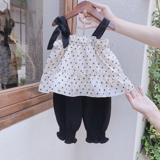 Baby Girls Sling Polka Dot Print Tops +Long Pants Set Kids Summer Clothes