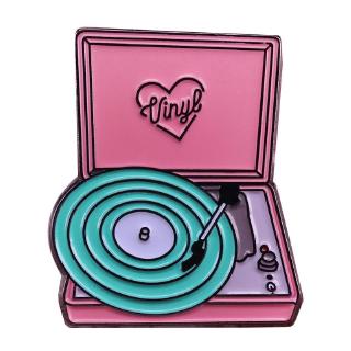 Bright record player enamel pin vinyl record brooch music lover badge pastel art jewelry