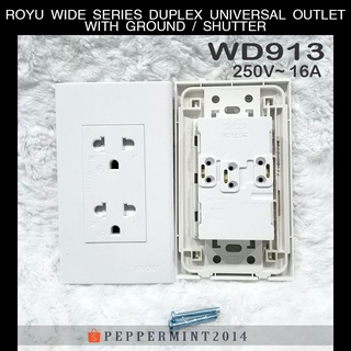 Royu Wide Series Duplex Universal Outlet with Ground Shutter 2 gang WD913 Wiring Electrical Devices