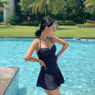 Hot-Selling New Arrival Halter One-Piece Swimsuit Conservative High Waist Polka-Dot One Piece Swimsuit Hot Spring Vacation Beach Dress for Women
