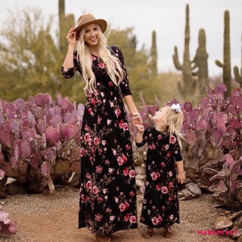 ☞MG-Mother and Daughter Casual Floral Long Dress Matching