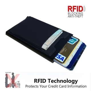 Aluminum wallet with elastic back pocket ID credit card holder, RFID mini slim coin purse, automatic pop-up bank card box purse