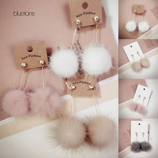 【Bluelans】Women Unique Soft Faux Fur Ball Pom Pom Long Dangle Earrings Ear Jackets (1)