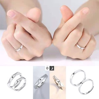 2pcs Moon Sun 925 Silver Diamond Open Couple Ring Wedding Ring (1)
