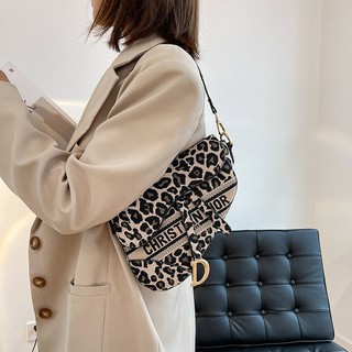 CHRISTIAN Leopard Print Saddle Bag Shoulder Bag Messenger Bag Wide shoulder strap