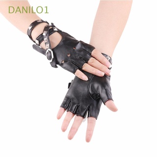 DANILO1 Elastic PU Leather Gloves Cool Outdoor Sports Gloves Rock Rivet Mittens Half Finger Hollow Punk Men Summer Breathable Female Gloves/Multicolor