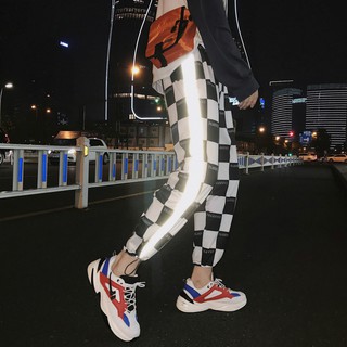 Korean Reflective Pants Plaid Jogging Pants Men's Casual Sports Trousers