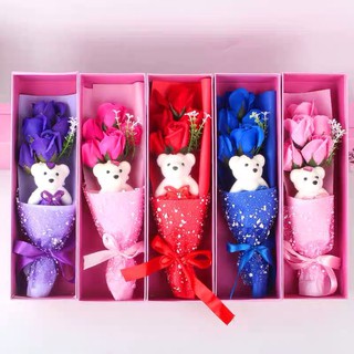 3 pieces of rose flower soap flower bear doll gift box decoration flower wedding birthday gift