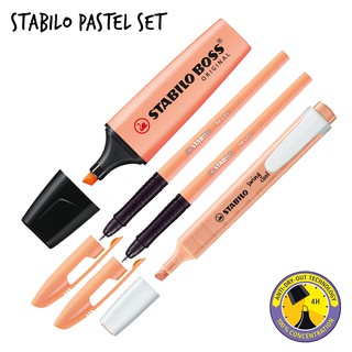STABILO Pastel Set - Creamy Peach (STABILO BOSS Pastel, Swing Cool Pastel & 2 Reliner Pastel Ballpen