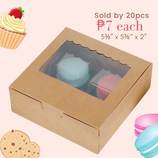 gift bag pen gift box☁✧FP1162 (20pcs) 5⅜” x 5⅜″ 2” Pastry Box Square Kraft Window Macaroons Brownie
