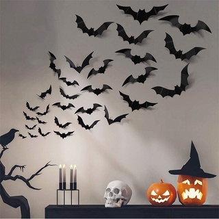 24/48pcs Halloween Decoration 3D Black PVC Bat Halloween Party DIY Decor Bar Room Halloween Party