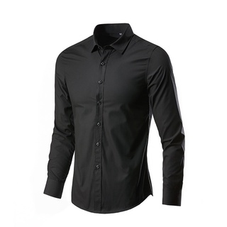 Plus Size 5XL Men Solid Color Business Shirt Fashion Casual Slim Black Long Sleeve Shirt Male Brand