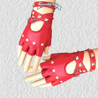 1 Pair Half Finger PU Leather Gloves Rock Punk Style Rivet Fingerless Motorcycle Gloves (1)