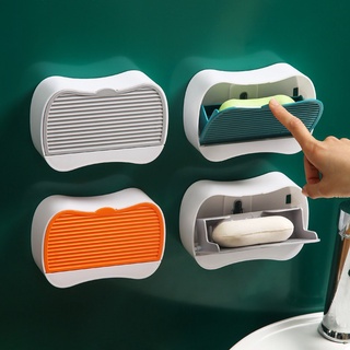 Wall-Mounted Soap Box with Cover Flip Soap Holder Bathroom Toilet Punch-Free Drain Soap Holder Strong Suction Cup Soap Storage Rack