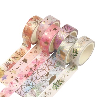 6Pc Flower Plant Masking Tape Gold Foil Washi Tape Set Decor Adhesive Tape Sticker Scrapbooking Diary Planner Stationery