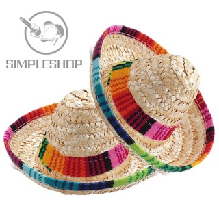 SIMPLE 2Pcs Colorful Pet Straw Hat Costume Sombrero Mexican Straw Cap Cat Dog Supplies Buckle Adjustable Pet Ornaments