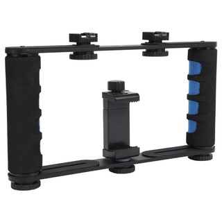Handheld Stabilizer Smartphone Video Rig Vlog Cage Dual Handle Grip Phone Holder with Dual Hot Shoe