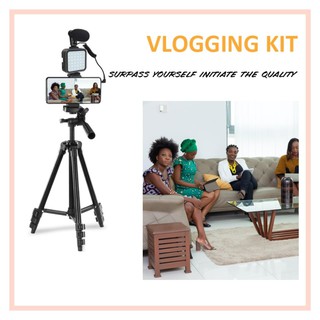 phone camera❣┋Portable mini studio smartphone vlogging kit with recording microphone led light for y