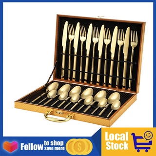 24 Pieces / Set Luxury Gold Cutlery Set Gold Plated Stainless Steel Cutlery