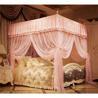 Princess Bed Curtains Canopy - Lace Ruffle 4 Corner Post Mosquito Net for Bed - Bed Canopy for Girls Toddlers Crib Kids