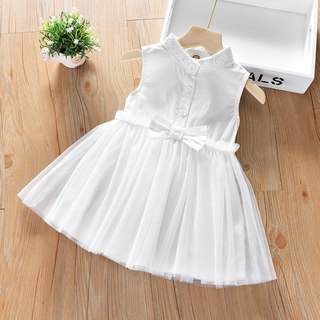 Baby Girl Tulle White Dress Children Kid Princess Lace Collar Ball Dresses