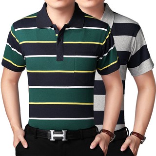 PLUS SIZE MAN CASUAL POLO COLAR SHIRT BIG TSHIRT POLO One Piece/two PCs-Short sleeve T-shirt male middle-aged father loose large-size striped polo shirt