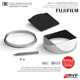 SQUAREHOOD SILVER for X100 X100S X100T X100F X100V X70 Square Hood Mk II Adapter Ring Kit Fuji Hood (1)