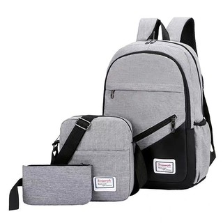 3in1 Korean 100% Nylon Charcoal Matte Korean Backpack Set