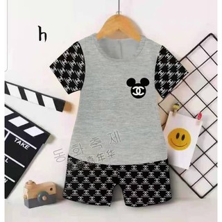 Baby Kids Chanel MIckey Mouse Terno Fashion Wear T Shirt+Shorts For Boys Set Clothing (1)
