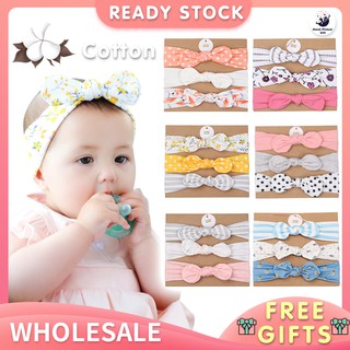✿Ready Stock✿ 3pcs/set Baby Girls Bows Headband Floral Print Elastic Lovely Hairbands Kids Hair Accessories